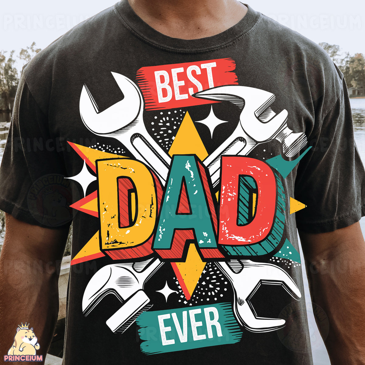 a man wearing a t - shirt that says best dad ever