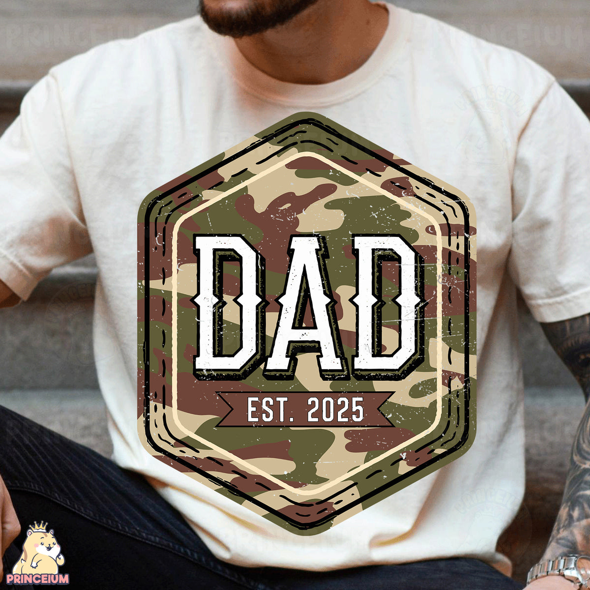a man wearing a t - shirt that says dad est 2055