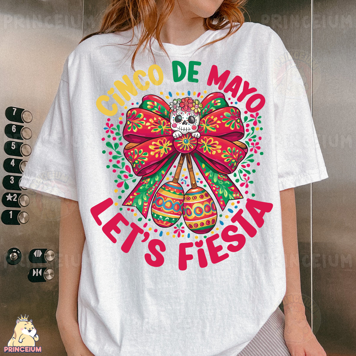 a woman wearing a t - shirt that says cinco de mayo let's