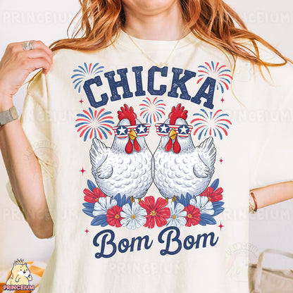 a woman wearing a t - shirt that says chicka born born