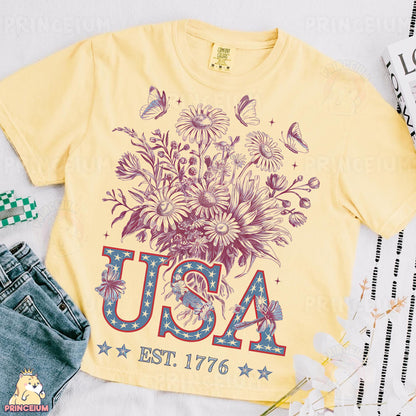 a t - shirt with a bouquet of flowers on it