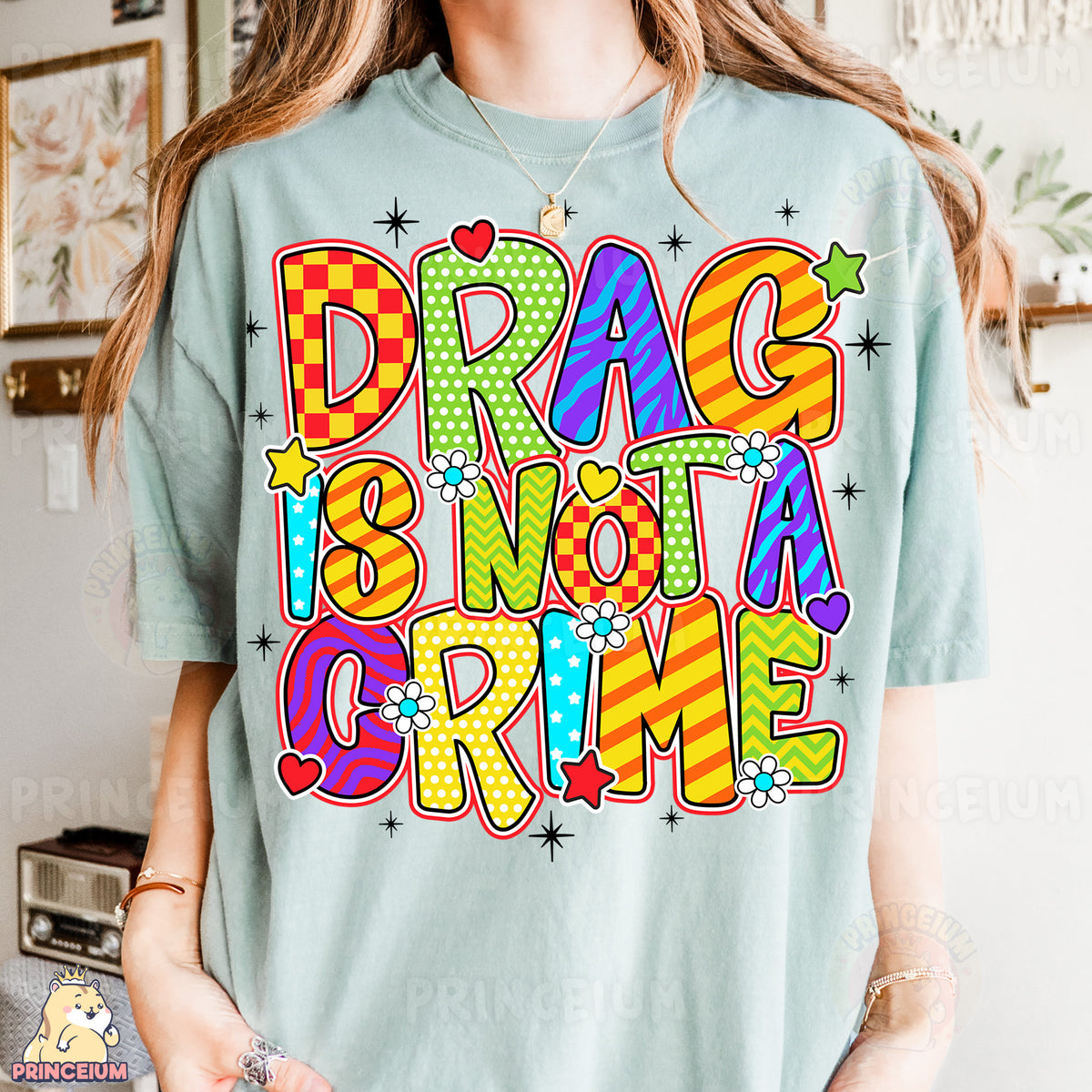a woman wearing a t - shirt with the words brag, brag,