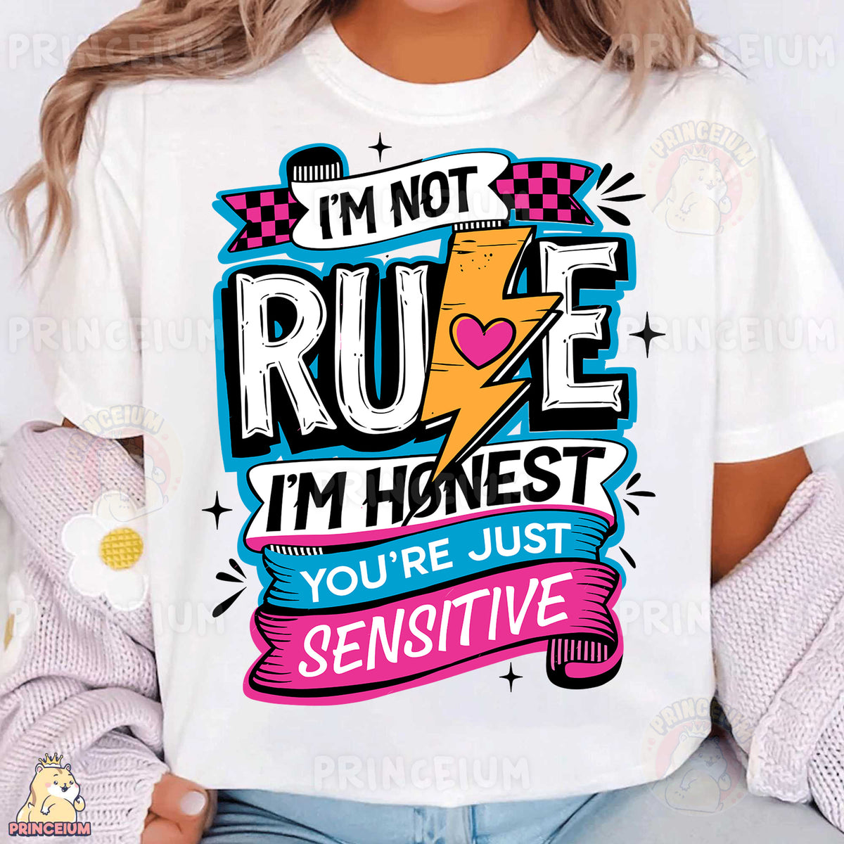 a woman wearing a t - shirt that says i'm not rude i '