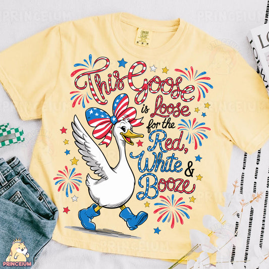 a t - shirt with an image of a goose with a flag on it