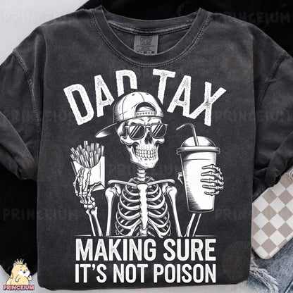 a black shirt with a skeleton holding a drink