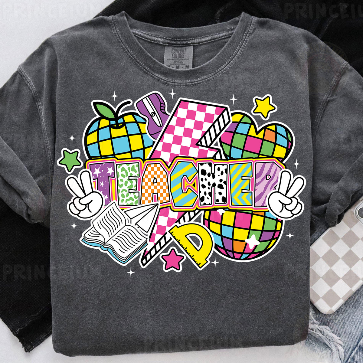 a t - shirt with a colorful design on it