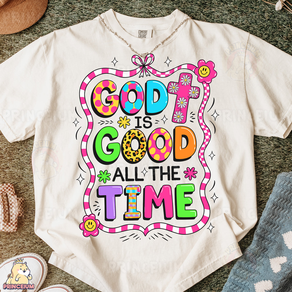 a t - shirt that says god is good all the time