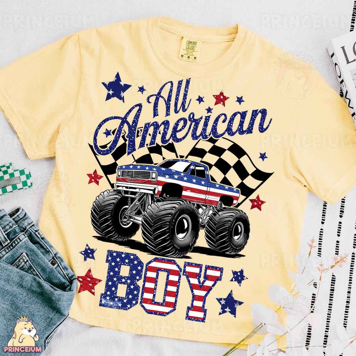 an american boy shirt with a monster truck on it