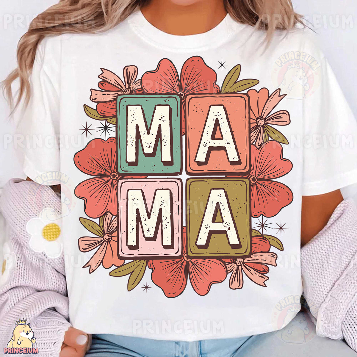 a woman wearing a t - shirt that says ma ma