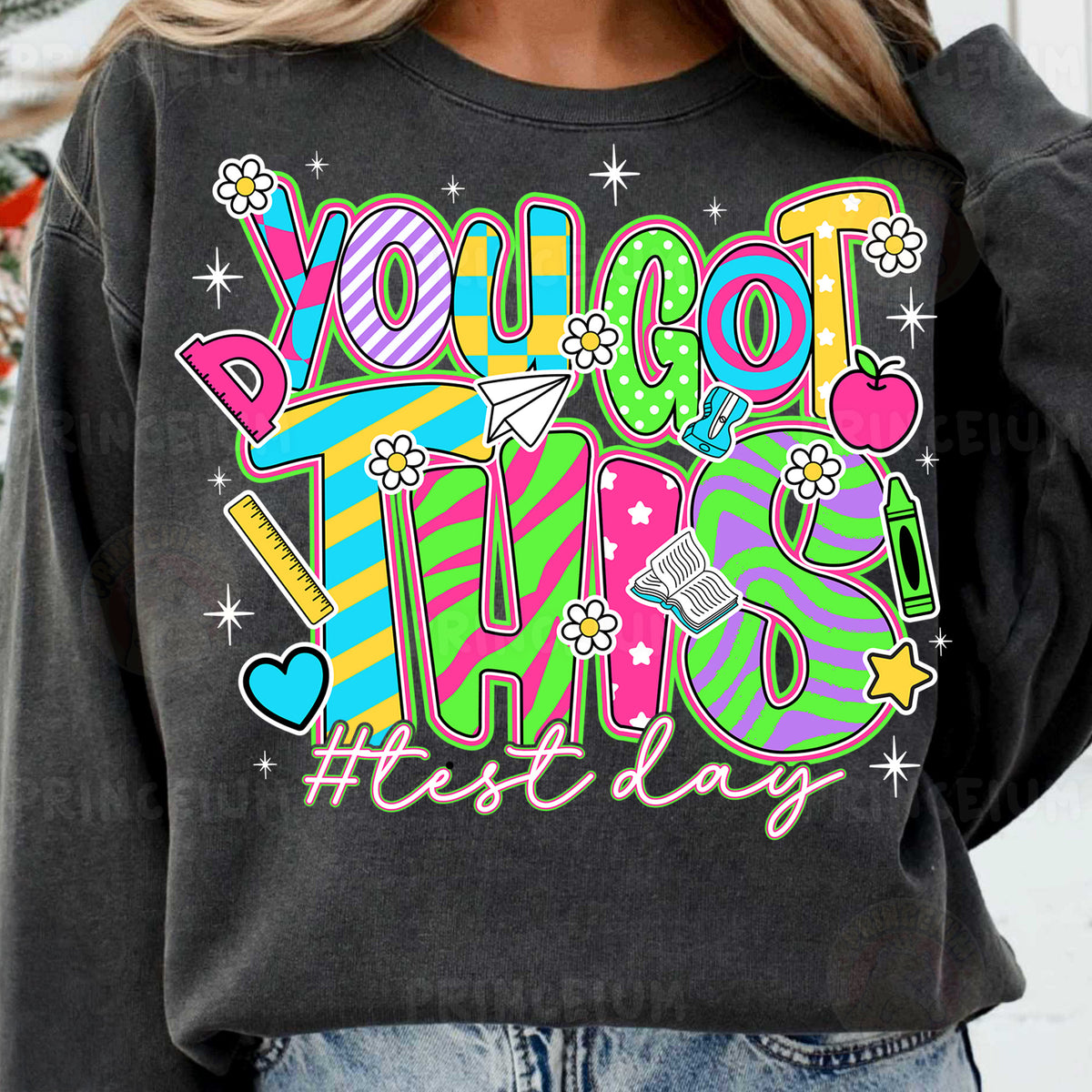 a woman wearing a sweatshirt that says you got this holiday