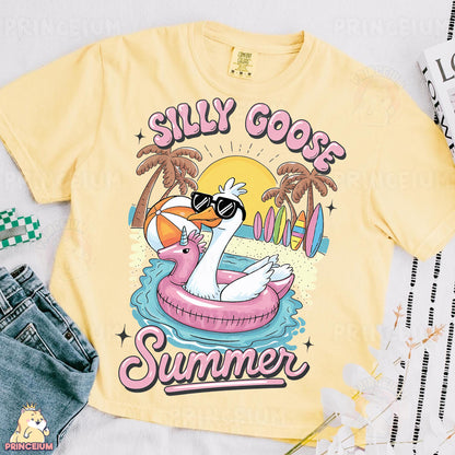 a t - shirt that says silly goose on a flaming in an inflatable