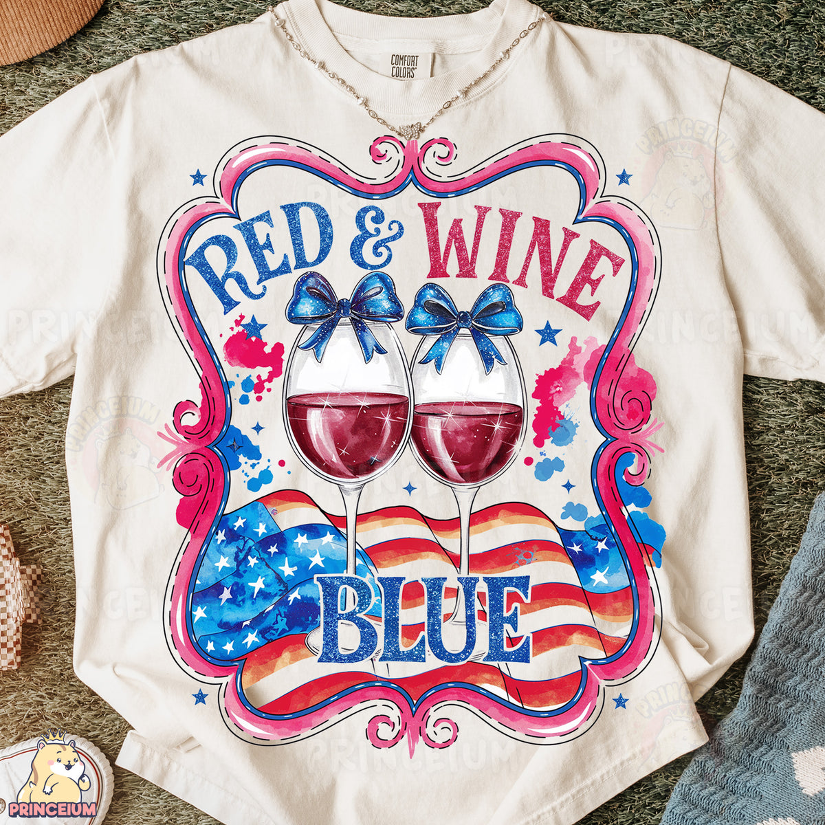 a t - shirt that says red and wine blue with two glasses of red wine