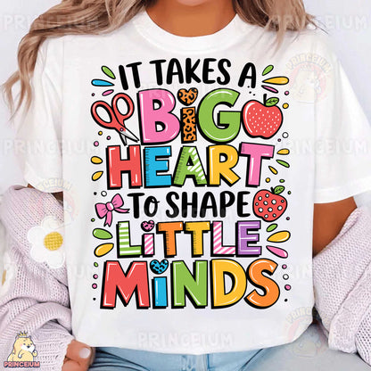 a woman wearing a t - shirt that says it takes a big heart to shape
