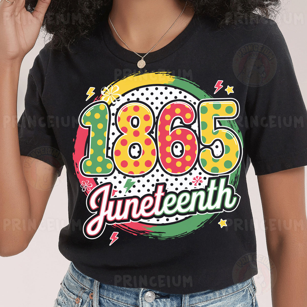 a woman wearing a black shirt with the number sixty five on it