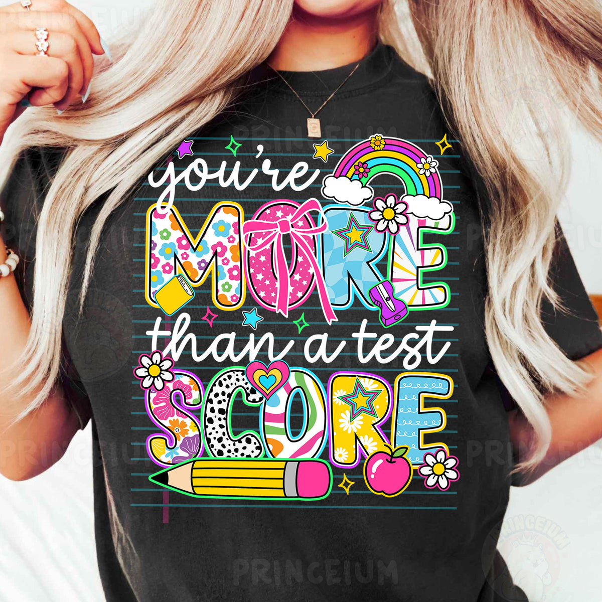 a woman wearing a t - shirt that says you're more than a test