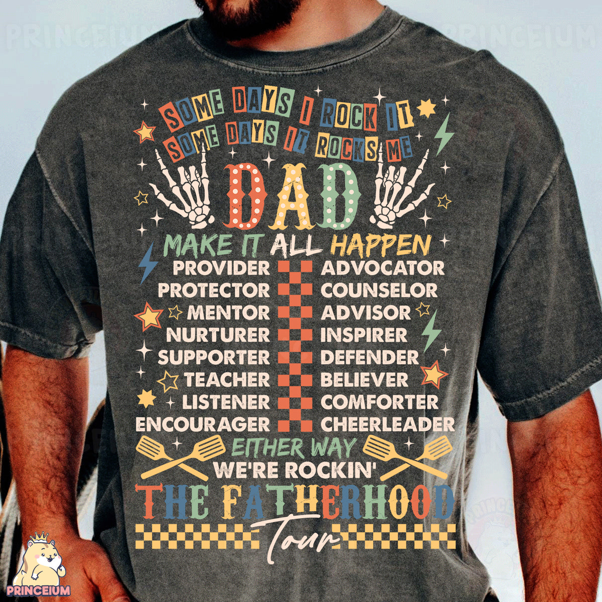 a man with a beard wearing a t - shirt that says dad