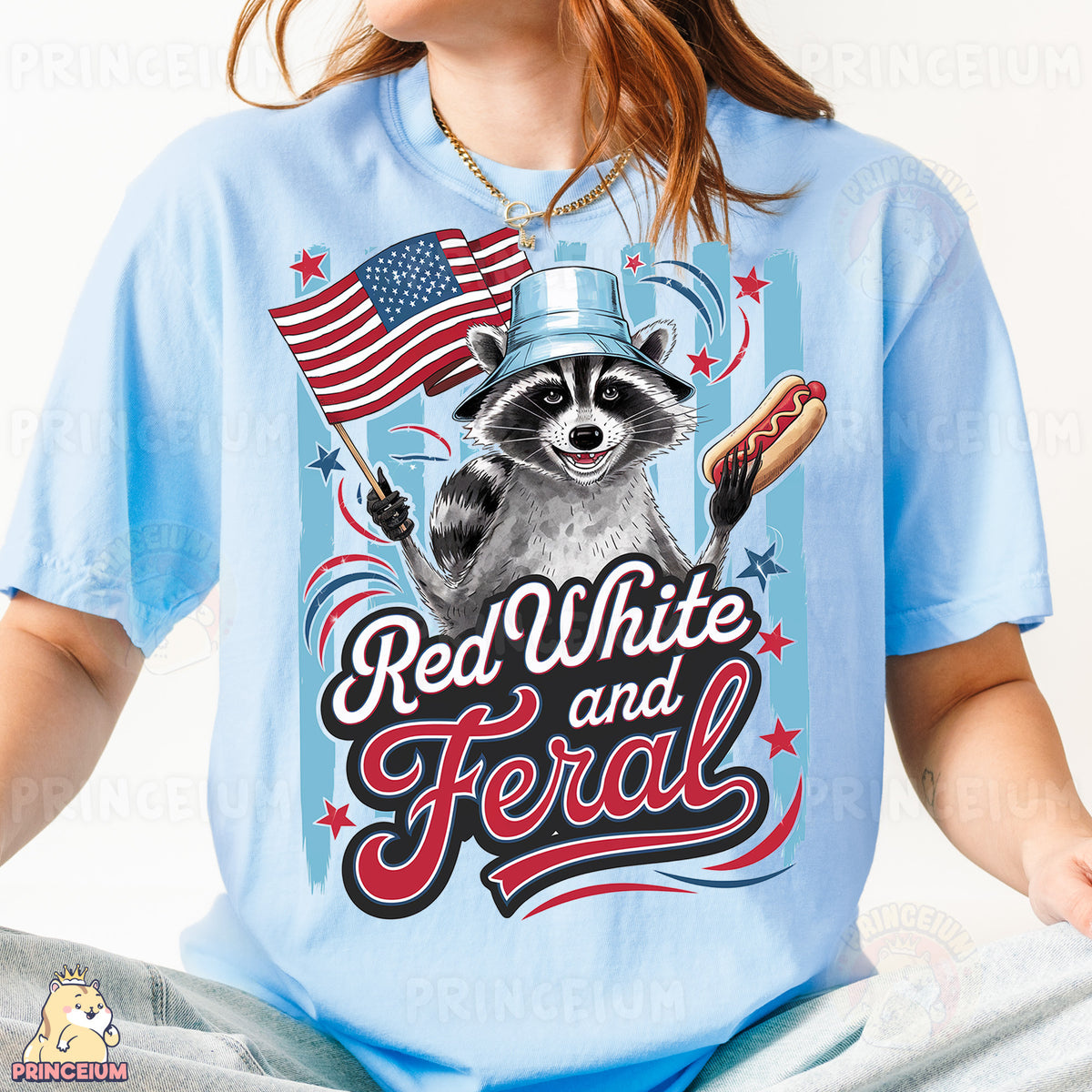 a girl wearing a red white and feal shirt