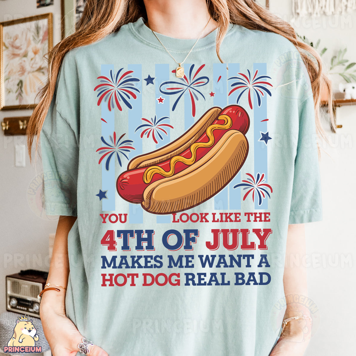 a woman wearing a t - shirt that says you look like the 4th of july