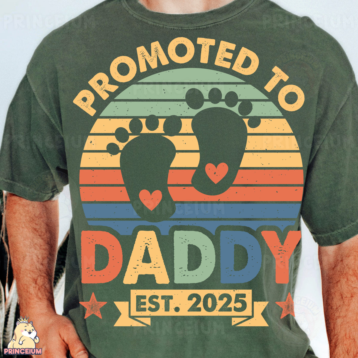 a man wearing a green t - shirt with a picture of a pair of feet