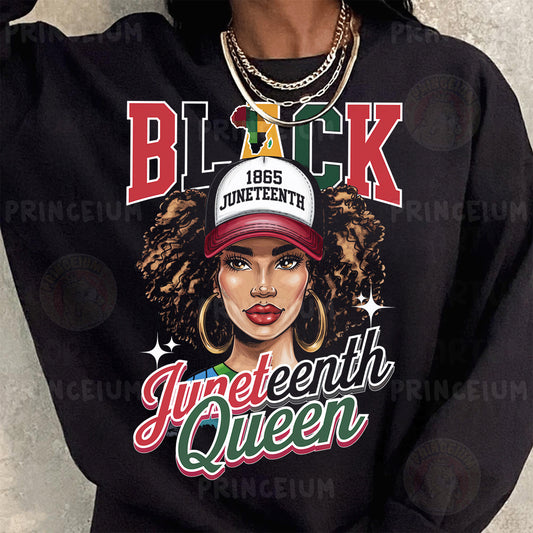 a woman wearing a black sweatshirt with a picture of a woman wearing a black hat