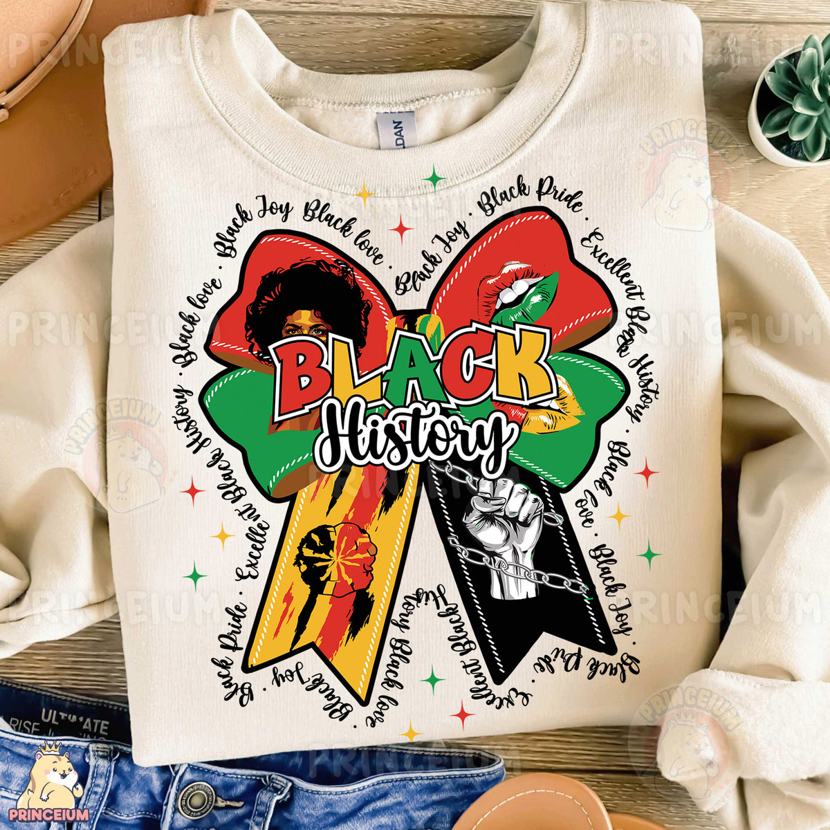 a white shirt with black history on it