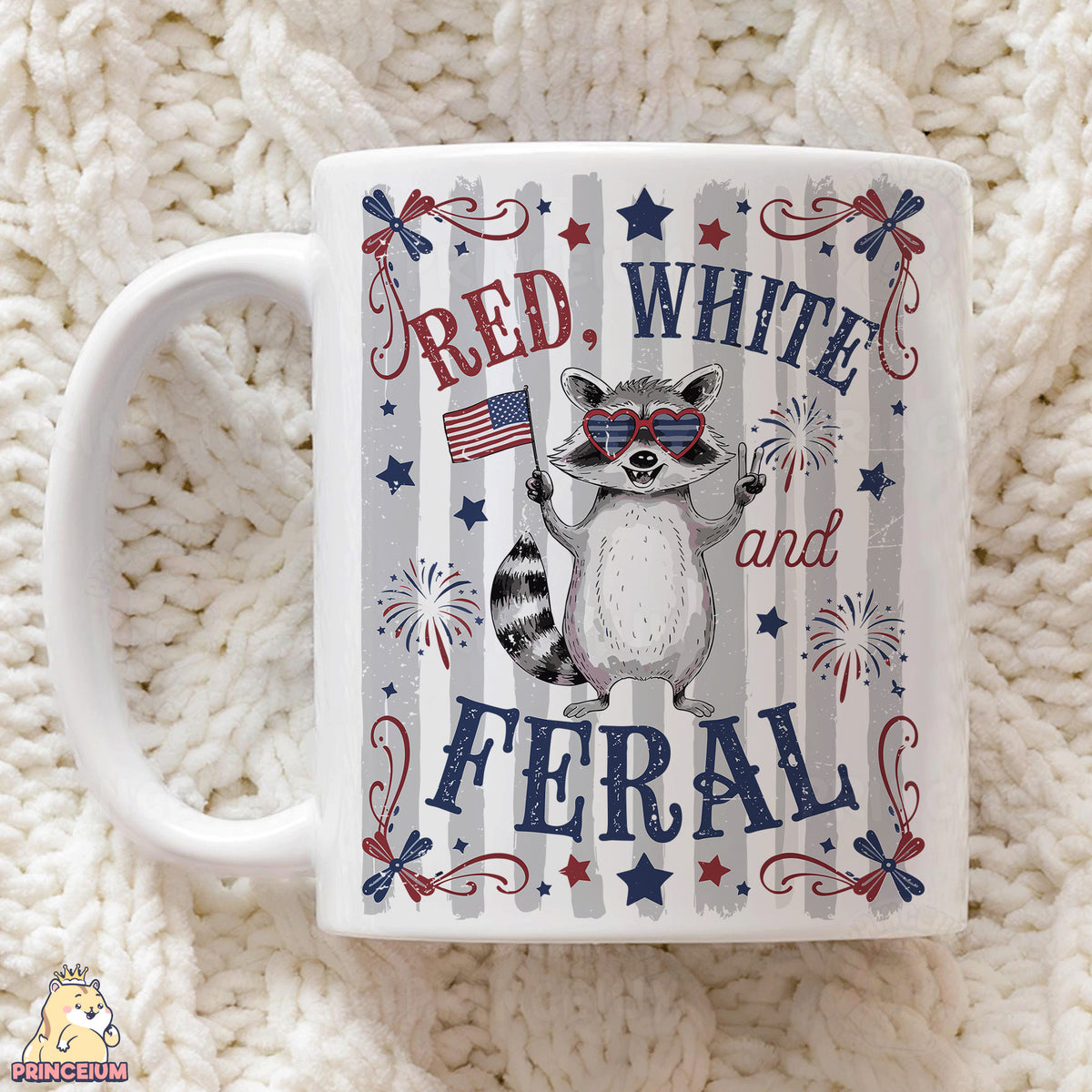 a coffee mug with a raccoon on it