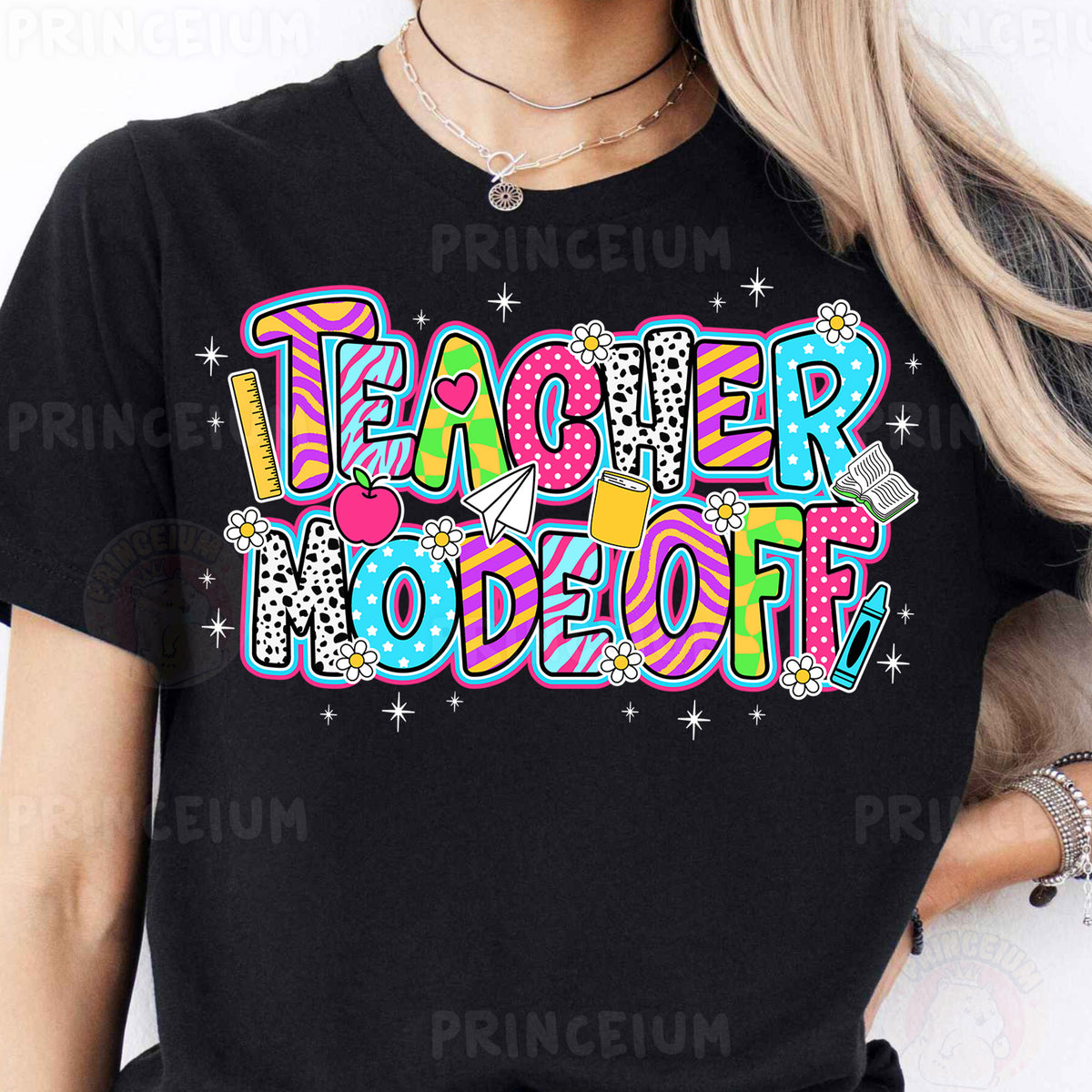 a woman wearing a teacher rocks t - shirt