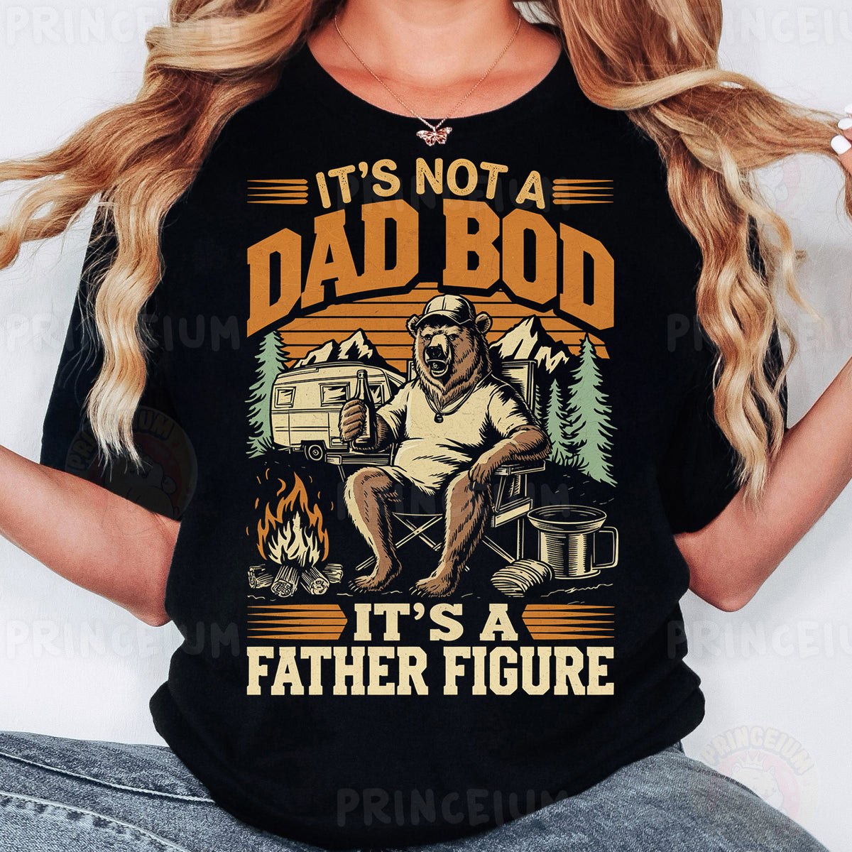 a woman wearing a shirt that says it's not a dad bod it