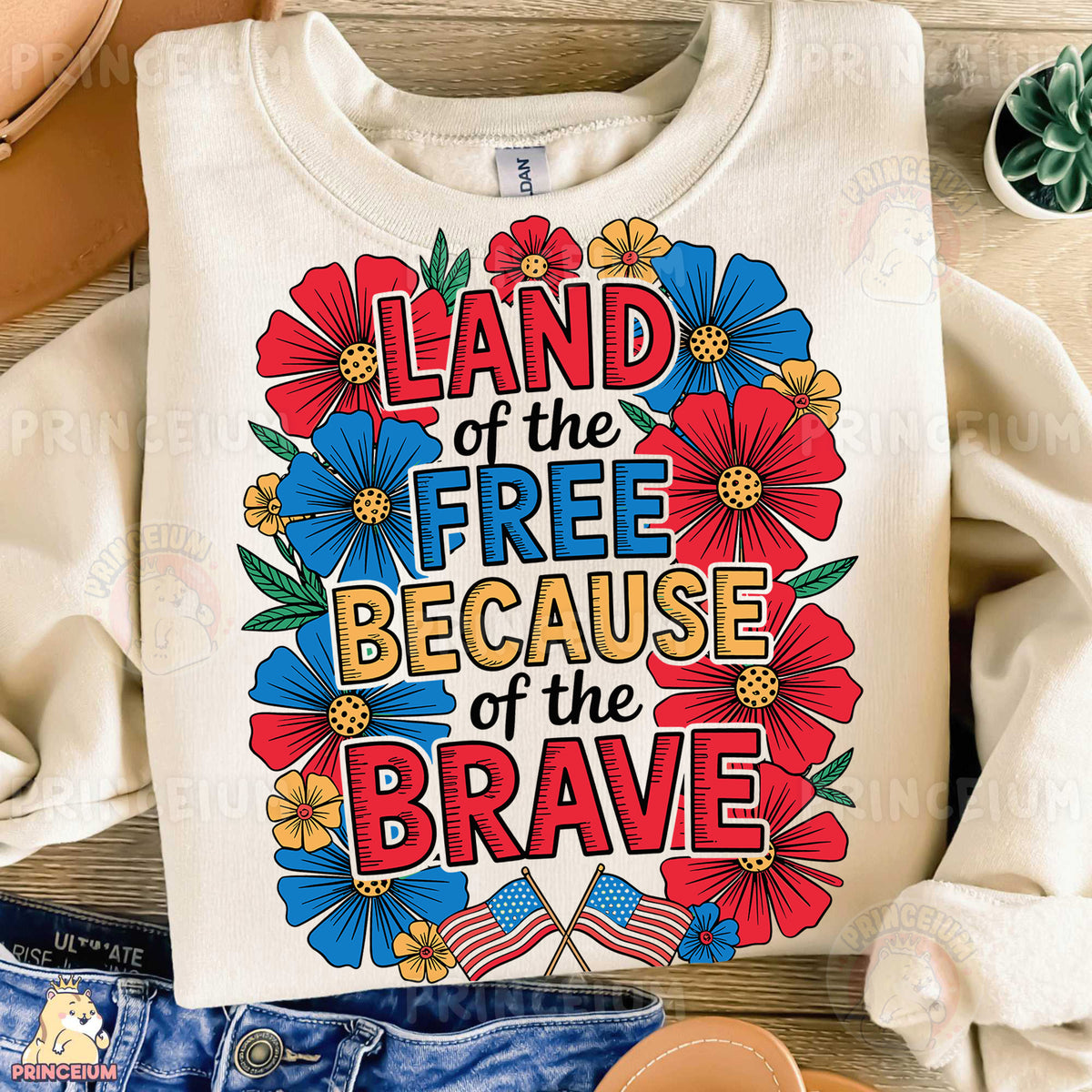 a t - shirt that says land of the free because of the brave