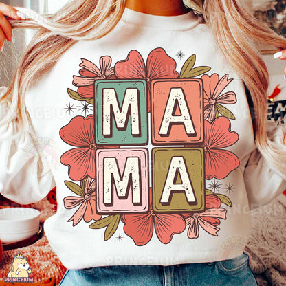 a woman wearing a t - shirt with the word ma on it