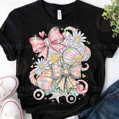 a t - shirt with a bow and flowers on it