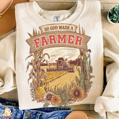 a t - shirt that says, so god made a farmer