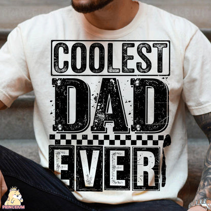 a man wearing a coolest dad ever t - shirt