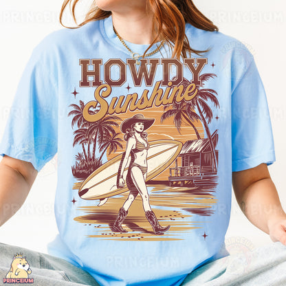a woman in a blue shirt is holding a surfboard
