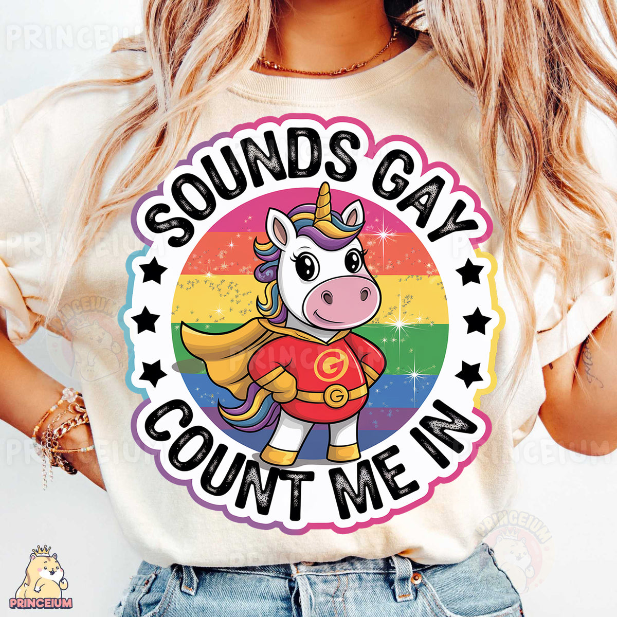 a woman wearing a t - shirt that says sounds gay count me in