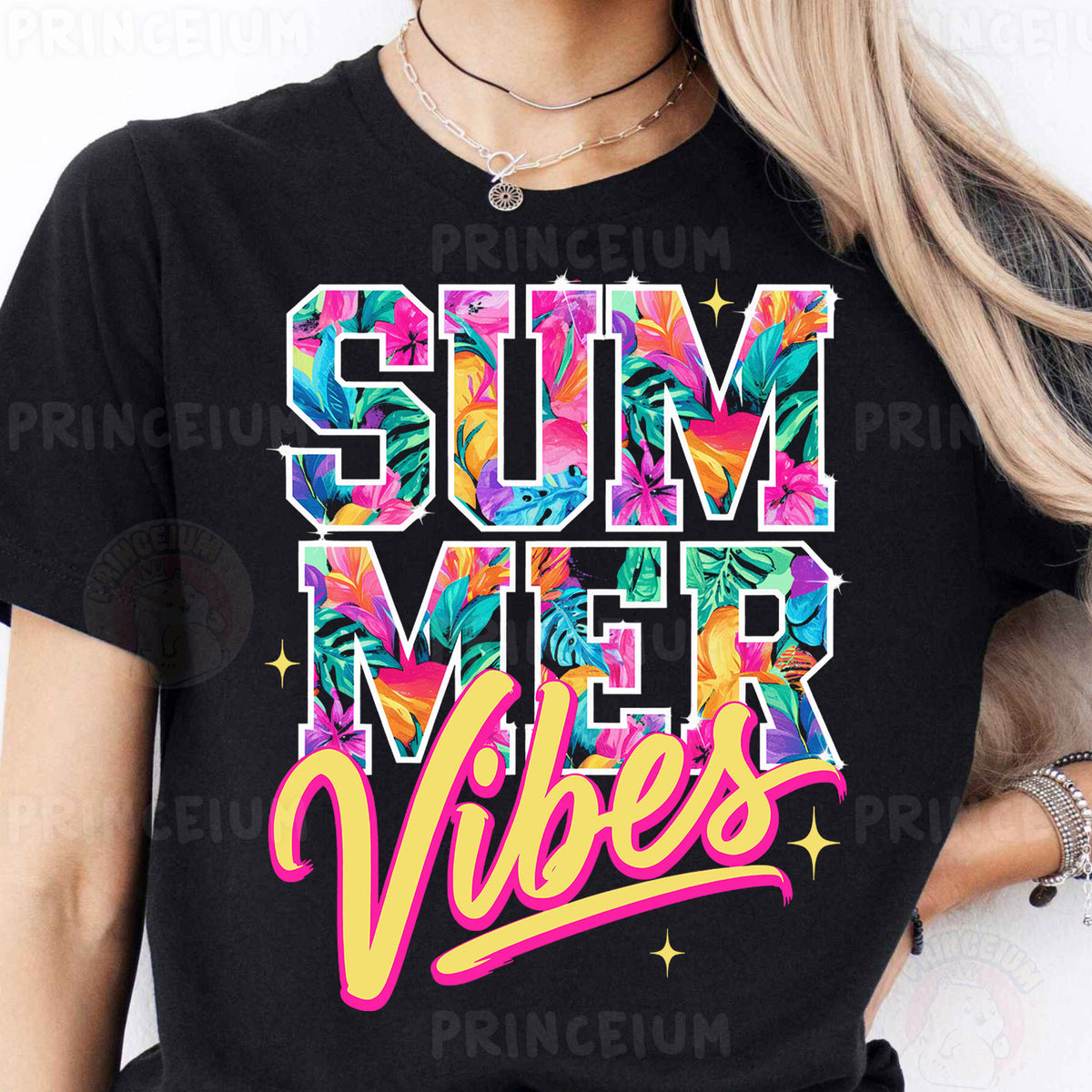 a woman wearing a black shirt that says, sum me vibes