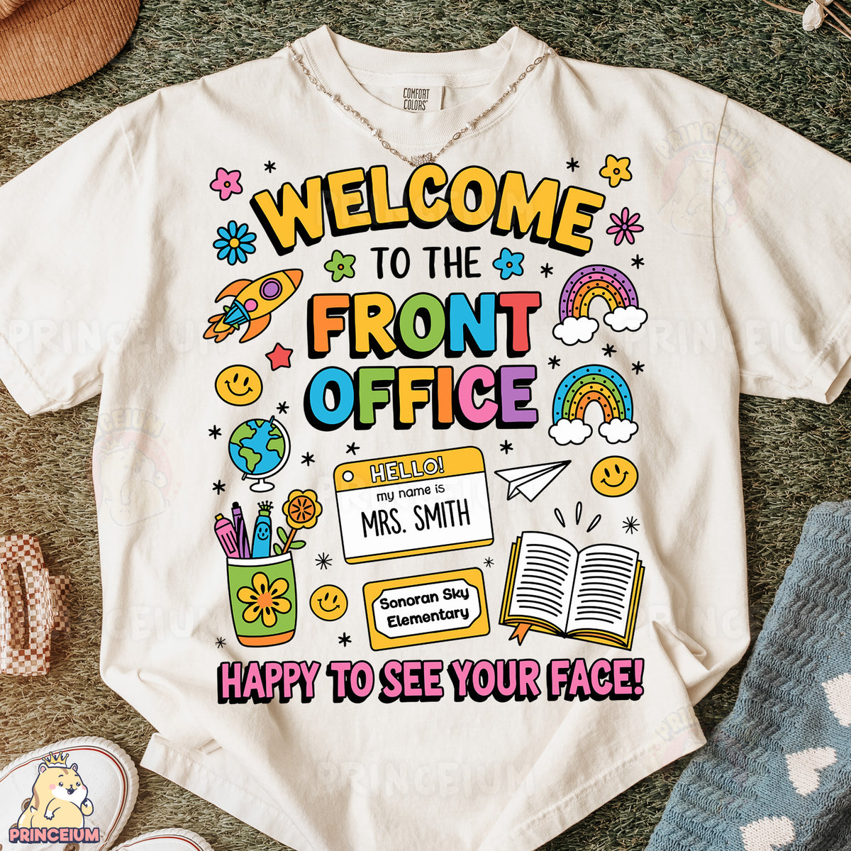 a t - shirt that says, welcome to the front office happy to see your