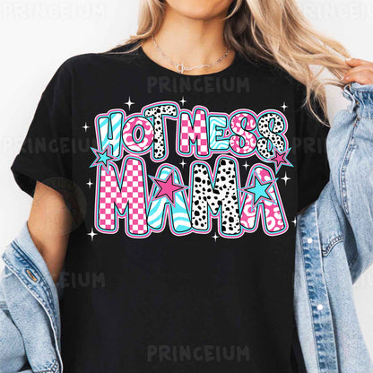 a woman wearing a t - shirt that says hottie mama