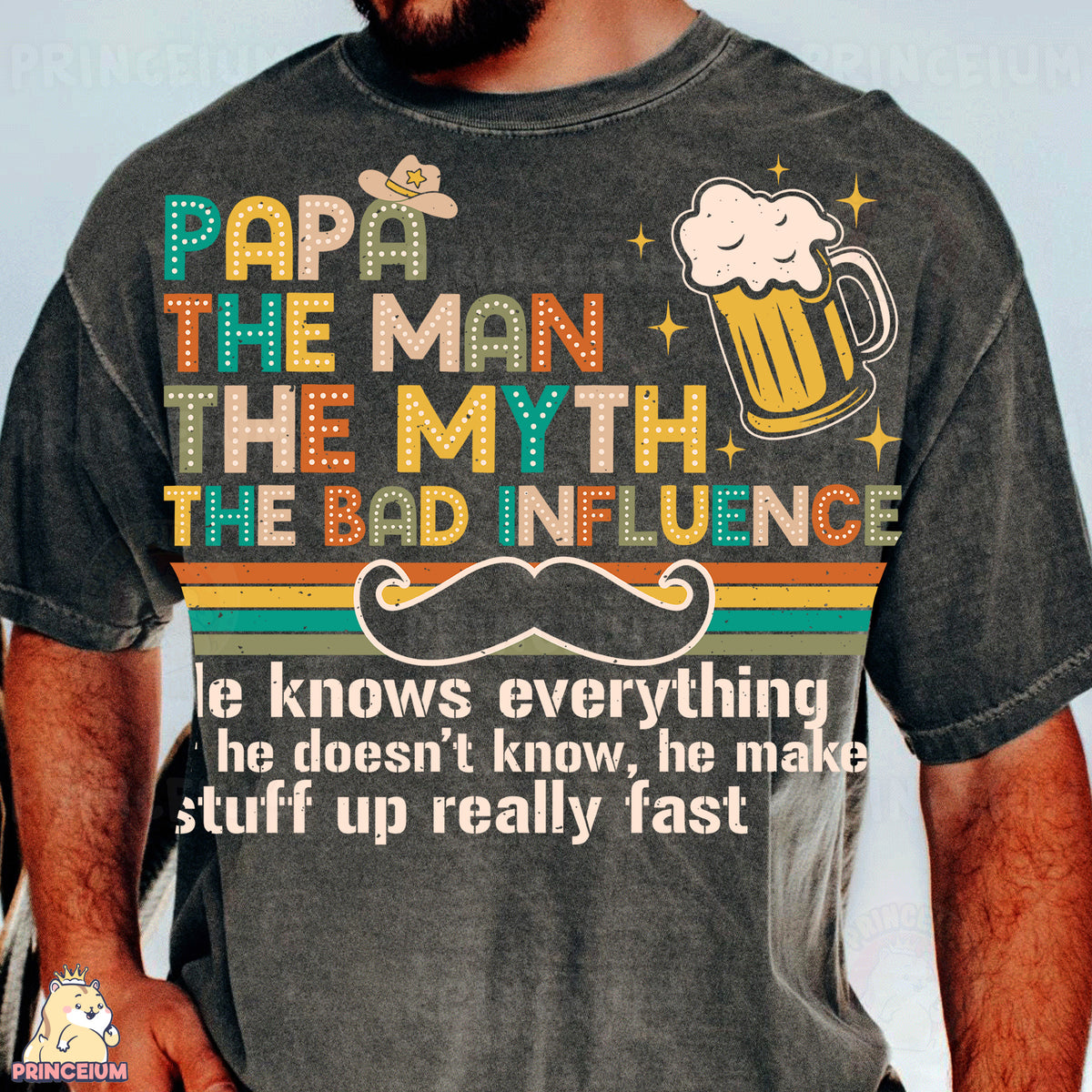 a man wearing a t - shirt that says papa the man the myth the bad