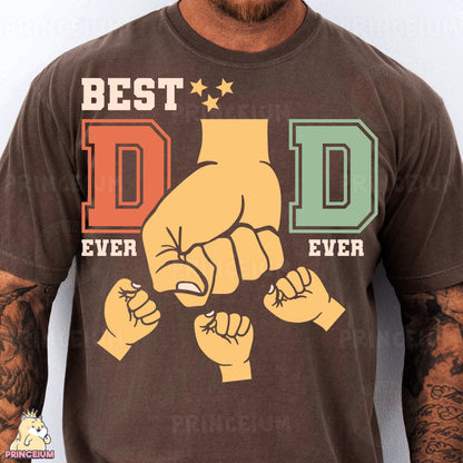 a man wearing a brown t - shirt with the words best dad ever