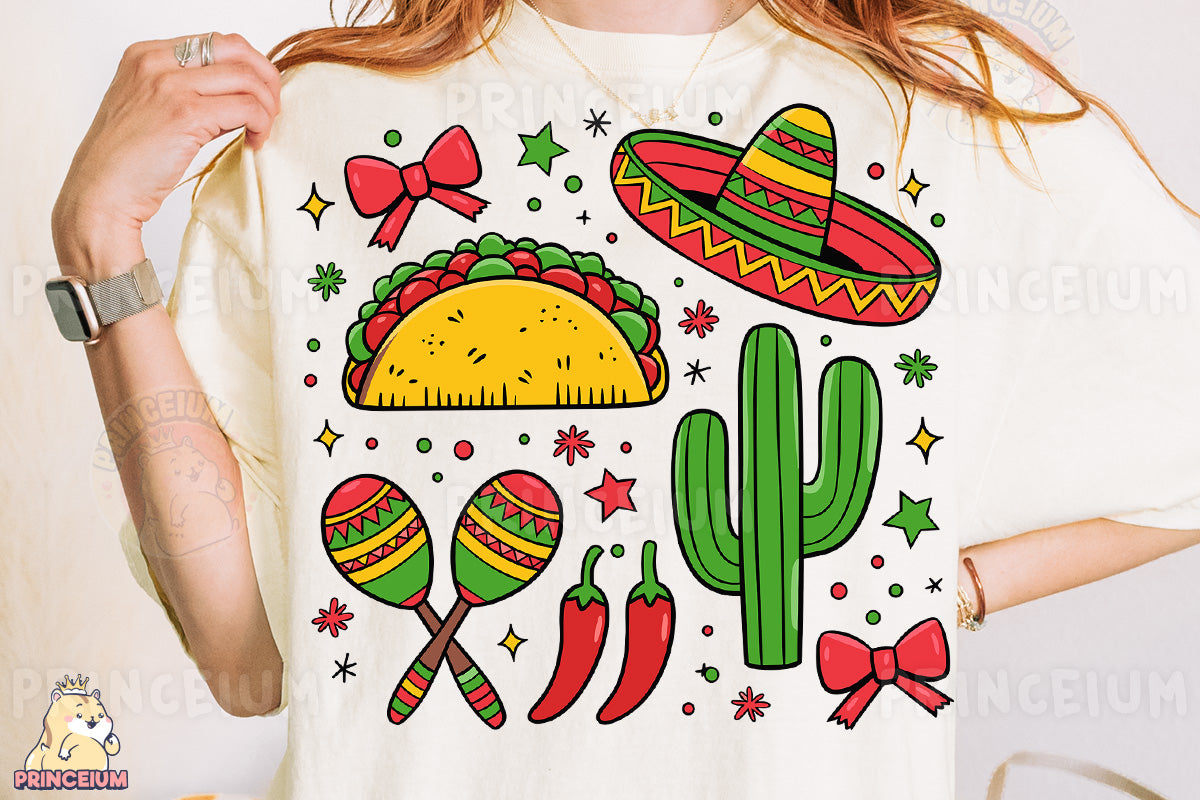 a woman wearing a t - shirt with a mexican theme