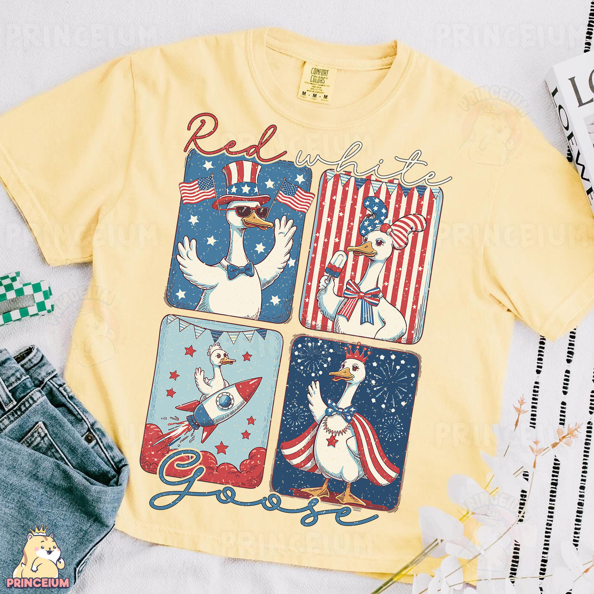 a yellow t - shirt with a picture of a patriotic bird