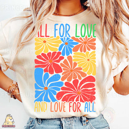 a woman wearing a t - shirt with flowers on it