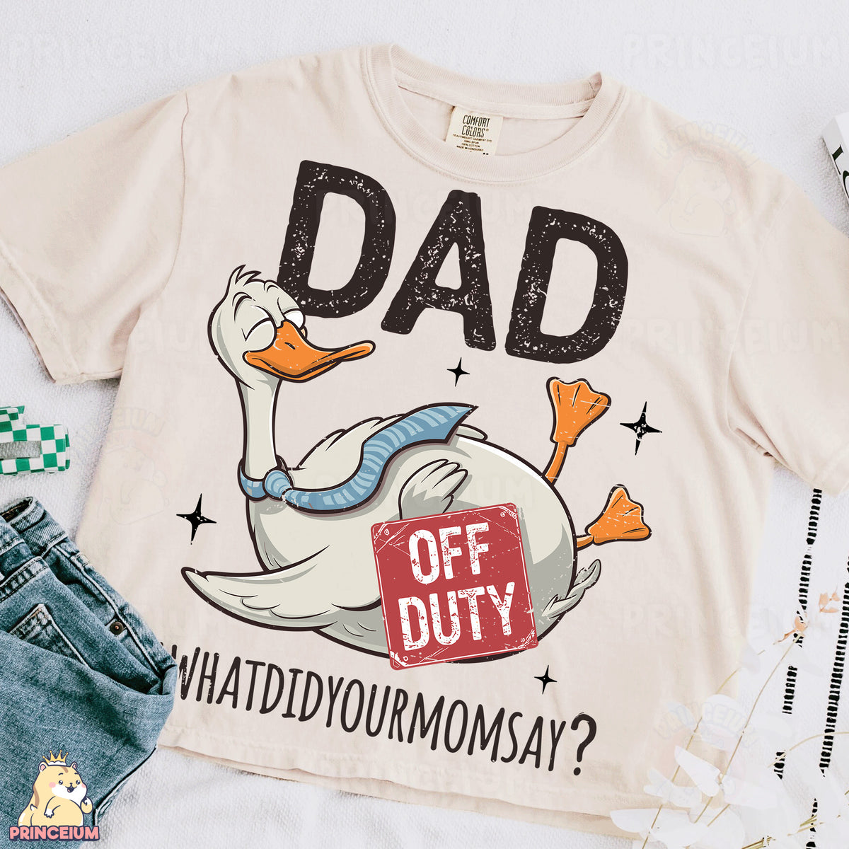 a shirt that says dad off duty with a duck on it