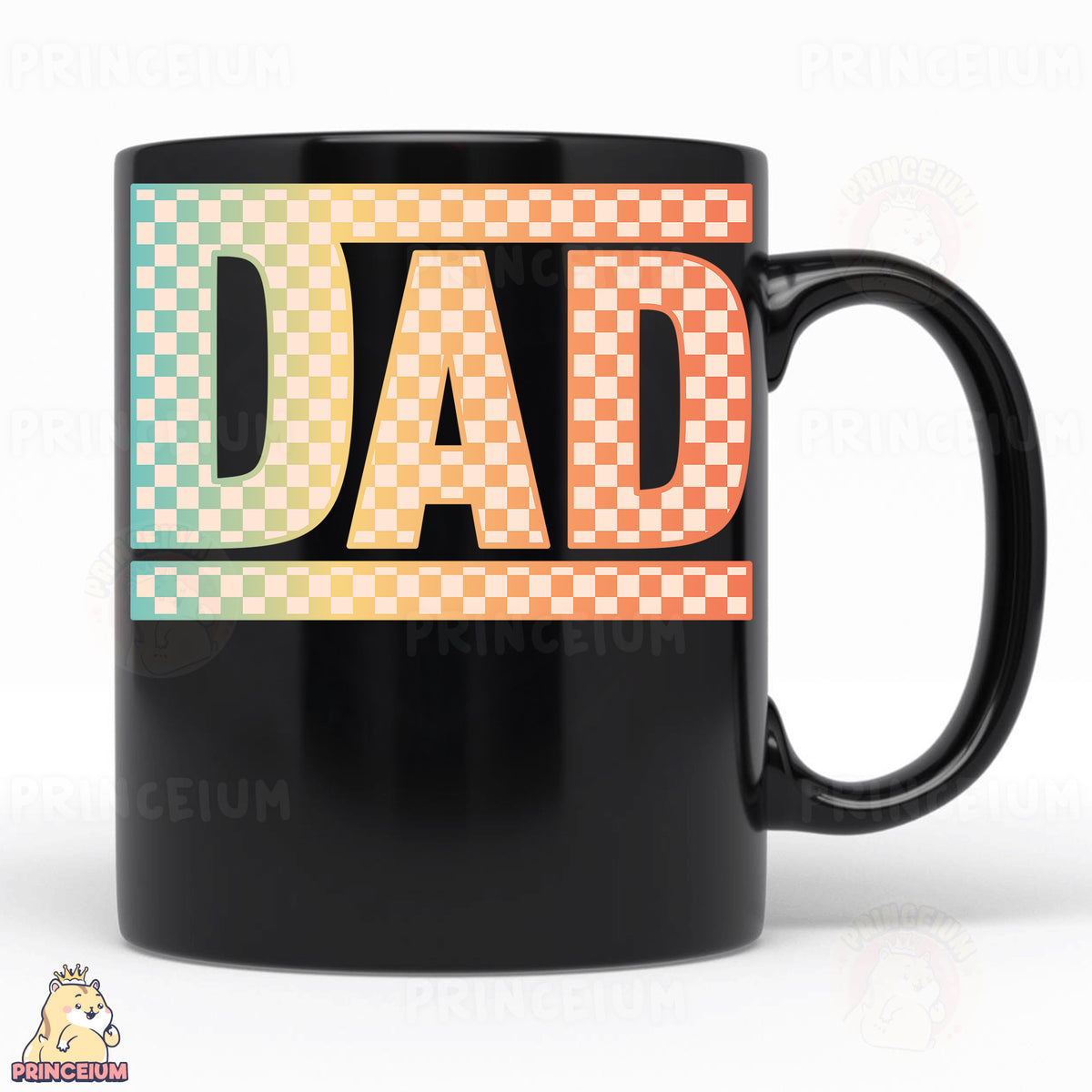 a black coffee mug with the words dad on it