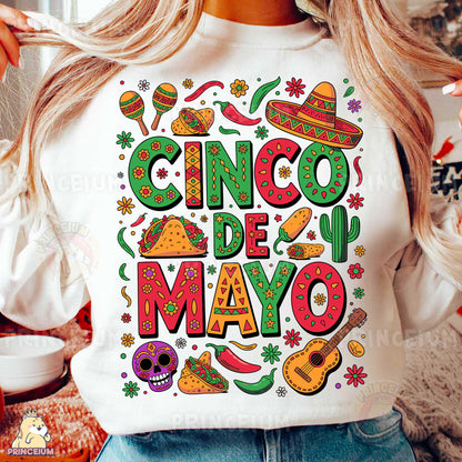 a woman wearing a cinco de mayo t - shirt