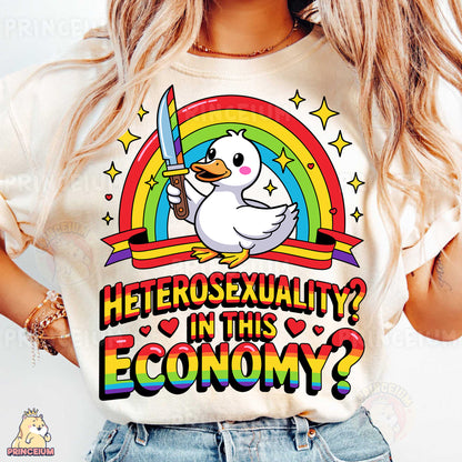 a woman wearing a t - shirt that says heterosexuality in
