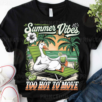 a t - shirt with a goose sitting on a lawn chair