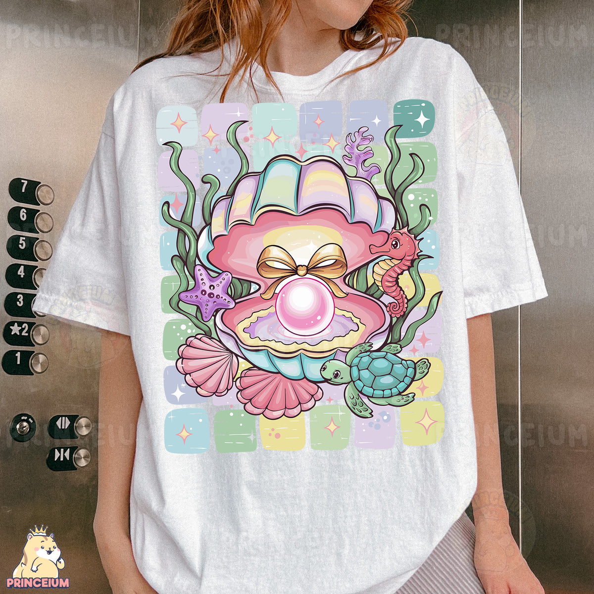 a woman wearing a t - shirt with an image of a clown on it