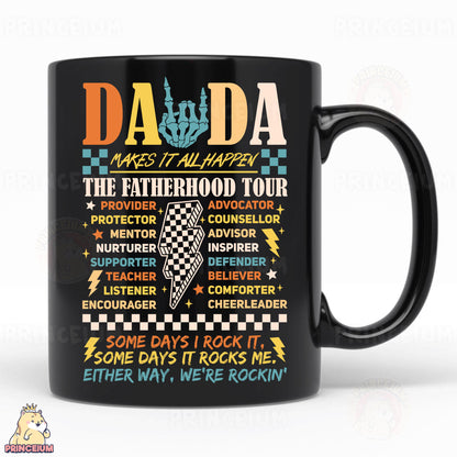 a black coffee mug with the words dada on it